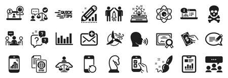 Set of Education icons, such as Partnership, Human sing, Message icons. Certificate, Edit statistics, Windmill turbine signs. Education, Recovery phone, Chemical hazard. Pay money, Lawyer. Vectorのイラスト素材