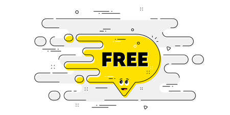 Free transition bubble. Geometric ad banner on flow pattern. Cartoon face character chat message. Yellow flow banner icon. Transition pattern cover. Free bubble label. Vectorのイラスト素材