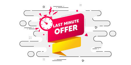 Last minute offer banner. Geometric ad banner on flow pattern. Sale timer tag. Countdown clock promo icon. Transition pattern cover. Last minute label. Vectorのイラスト素材