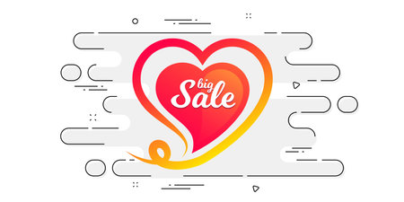 Big sale sticker. Geometric ad banner on flow pattern. Discount banner shape. Love design icon. Transition pattern cover. Big sale label. Vectorのイラスト素材