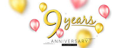 9 years anniversary. Happy birthday balloons background. Nine years celebration icon. Anniversary celebration banner. Jubilee party balloons background. Wedding or Birthday card. Vectorのイラスト素材