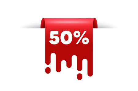 50 percent off Sale. Red ribbon tag banner. Discount offer price sign. Special offer symbol. Discount sticker ribbon badge banner. Red sale label. Vectorのイラスト素材