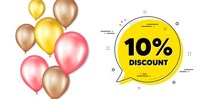 10 percent Discount. Balloons promotion banner with chat bubble. Sale offer price sign. Special offer symbol. Discount chat message. Isolated party balloons banner. Vectorのイラスト素材