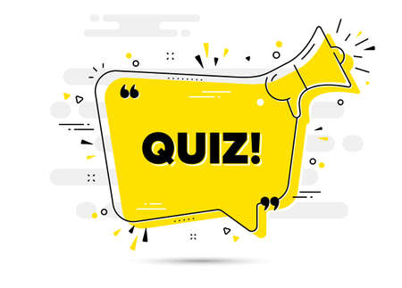 Quiz text. Alert megaphone chat bubble banner. Answer question sign. Examination test symbol. Quiz chat message loudspeaker. Alert megaphone background. Vectorのイラスト素材