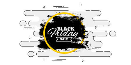 Black friday paint brush. Geometric ad banner on flow pattern. Sale banner frame. Coupon tag icon. Transition pattern cover. Black friday label. Vectorのイラスト素材