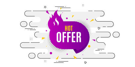 Hot offer banner. Geometric ad banner on flow pattern. Discount sticker shape. Coupon tag icon. Transition pattern cover. Hot offer label. Vectorのイラスト素材