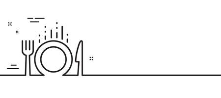 Food line icon. Cutlery sign. Fork, knife symbol. Minimal line illustration background. Food line icon pattern banner. White web template concept. Vectorのイラスト素材