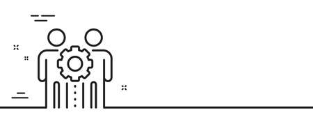 Employees teamwork line icon. Collaboration sign. Development partners symbol. Minimal line illustration background. Employees teamwork line icon pattern banner. White web template concept. Vectorのイラスト素材