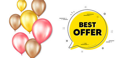 Best offer text. Balloons promotion banner with chat bubble. Special price Sale sign. Advertising Discounts symbol. Best offer chat message. Isolated party balloons banner. Vectorのイラスト素材