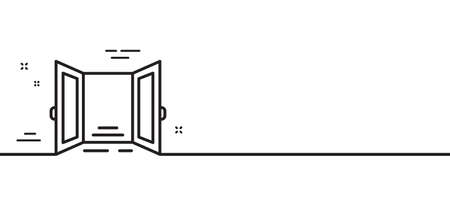 Open door line icon. Entrance doorway sign. Building exit symbol. Minimal line illustration background. Open door line icon pattern banner. White web template concept. Vectorのイラスト素材