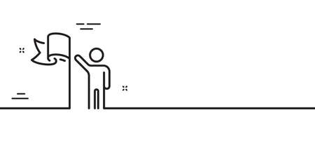 Leadership line icon. Success flag sign. Winner symbol. Minimal line illustration background. Leadership line icon pattern banner. White web template concept. Vectorのイラスト素材