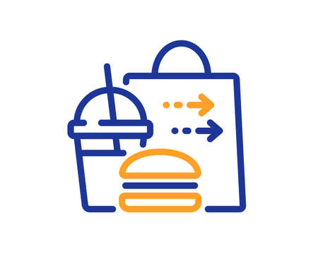 Food delivery line icon. Cheeseburger with Soft drink sign. Catering service symbol. Colorful thin line outline concept. Linear style food delivery icon. Editable stroke. Vectorのイラスト素材