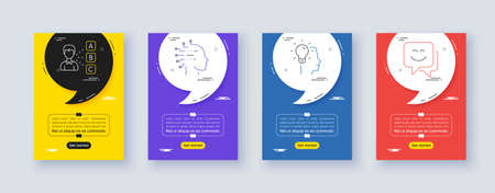 Set of Opinion, Artificial intelligence and Idea line icons. Poster offer frame with quote, comma. Include Smile face icons. For web, application. Vectorのイラスト素材