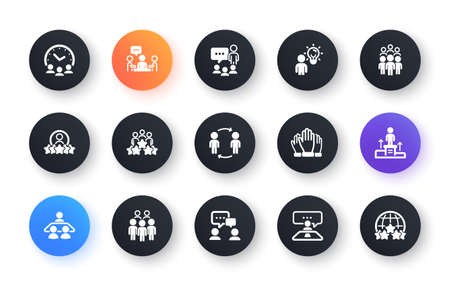 Business people icons set. Team meeting, Group people, job structure. Communication, leader icons....