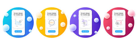 Minimal set of Communication, Sale and Seo analysis line icons for web development. Phone ui interface mockup with balls. Buying accessory icons. Vectorのイラスト素材