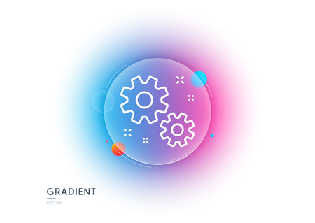 Work line icon. Gradient blur button with glassmorphism. Business management sign. Cogwheel or gear symbol. Transparent glass design. Work line icon. Vectorのイラスト素材