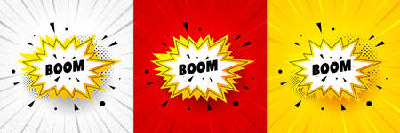Boom sale sticker. Flash offer banner, coupon or poster. Discount banner shape. Coupon bubble icon. Boom sale promo banner. Retail marketing flyer. Starburst pop art. Vectorのイラスト素材