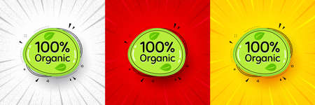 Organic food banner. Flash offer banner, coupon or poster. Nature bio product tag. Vegetarian eco icon. Organic food promo banner. Retail marketing flyer. Starburst pop art. Vectorのイラスト素材