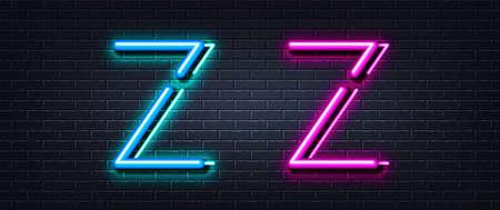 Initial letter Z icon. Neon light line effect. Line typography character sign. Large first font letter. Glowing neon light element. Letter Z glow 3d line. Brick wall banner. Vectorのイラスト素材
