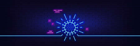 Neon light glow effect. Coronavirus line icon. Covid-19 pandemic virus sign. Corona virus symbol. 3d...