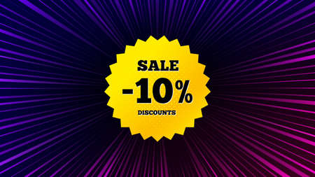 Sunburst ray beam banner. Sale 10 percent off banner. Discount sticker shape. Coupon star icon. Offer explosion background. Sun burst ray effect. Sale 10 percent badge. Vectorのイラスト素材
