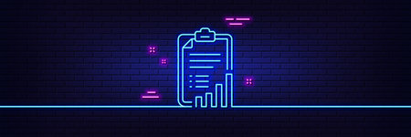 Neon light glow effect. Checklist line icon. Graph chart sign. Growth diagram symbol. 3d line neon glow icon. Brick wall banner. Checklist outline. Vector