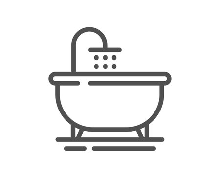 Bath tub line icon. Bathroom furniture sign. Bathtub symbol. Quality design element. Linear style bath icon. Editable stroke. Vectorのイラスト素材
