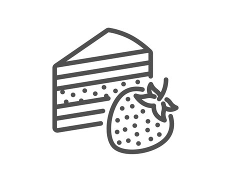 Cake line icon. Sweet strawberry sign. Confectionery or pastry symbol. Quality design element. Linear style cake icon. Editable stroke. Vectorのイラスト素材