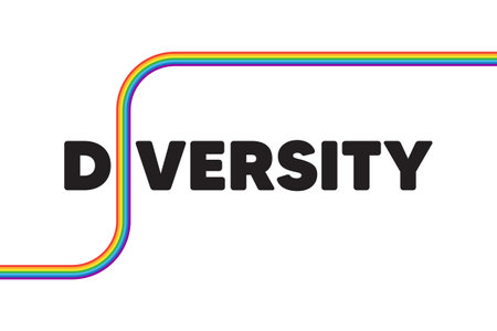Diversity and Inclusion culture equity. LGBT pride flag with diversity text. Stop homophobia, pride day and LGBT rights rainbow banner. Social equity and gender equality. Vectorのイラスト素材