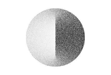 Dotwork Sphere abstract vector background. Sand grain effect. Black noise stipple dots circle. Abstract noise dotwork sphere. Black dots grunge round elements. Stipple dotted circle. Vectorのイラスト素材