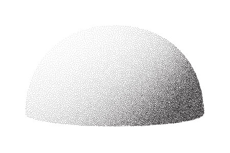 Dotwork 3d hemisphere background. Sand grain effect. Black noise stipple dots half of ball. Abstract noise dotwork hemisphere. Black dots grunge round elements. Stipple circles. Dotted vectorのイラスト素材