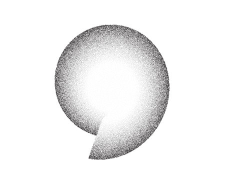 Dotwork pattern speech bubble. Black noise stipple dots quotation comma. Sand grain effect. Black dots grunge banner. Quote mark noise dotwork pattern. Stochastic dotted comment sign. Vectorのイラスト素材