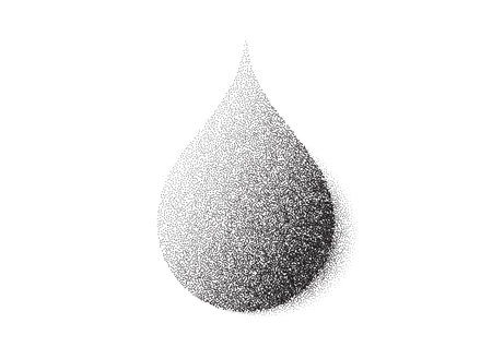 Dotwork pattern water drop. Black noise stipple dots paint drop. Sand grain effect. Black dots grunge banner. Black oil noise dotwork pattern. Stochastic dotted humidity drop. Vectorのイラスト素材