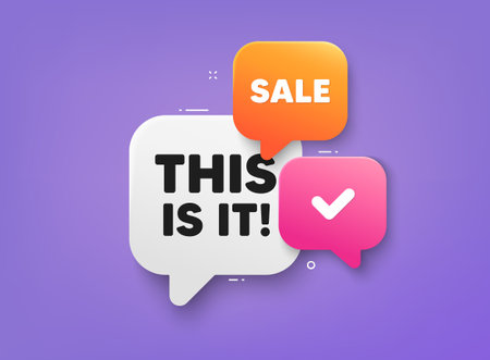 This is it tag. 3d bubble chat banner. Discount offer coupon. Special offer sign. Super promotion symbol. This is it adhesive tag. Promo banner. Vectorのイラスト素材