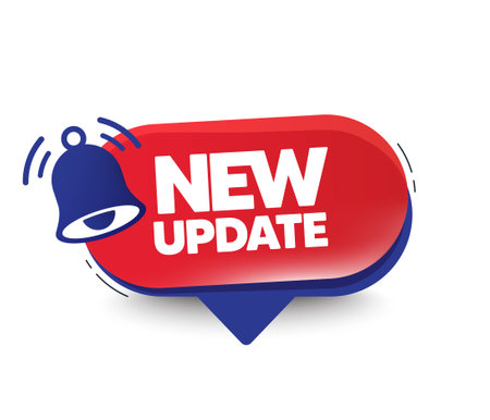 New update 3d speech bubble. Banner with bell icon and New update text. Special offer, New arrivals time speech bubble. Last upgrade banner. Attention notification bell. Vectorのイラスト素材