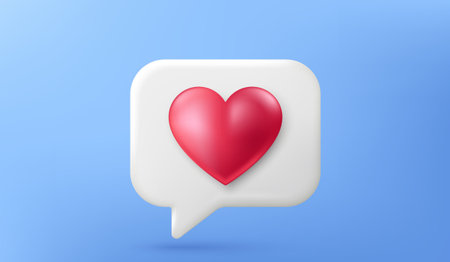 3d love like icon. Notification chat bubble with heart isolated on blue background. Favorite...