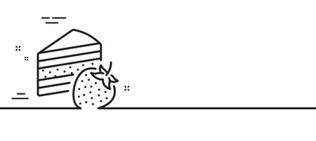 Cake line icon. Sweet strawberry sign. Confectionery or pastry symbol. Minimal line illustration background. Cake line icon pattern banner. White web template concept. Vectorのイラスト素材