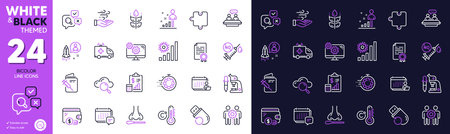 Celsius thermometer, Flash memory and Inspect line icons for website, printing. Collection of Employees talk, Microscope, Wallet icons. Ambulance car, Gluten free. Bicolor outline icon. Vector