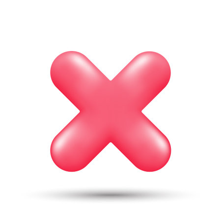 3d rejection icon. Cancel cross or delete sign. Forbidden x symbol. Illustration for web and mobile app. Red 3d reject icon. Error cross button, close element. Wrong answer sign. Vectorのイラスト素材