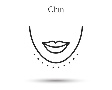 Chin lifting line icon. Fat lift procedure sign. Face cosmetic medicine symbol. Illustration for web and mobile app. Line style face beauty care icon. Editable stroke lift chin. Vectorのイラスト素材