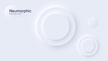 Neumorphic circular background with round concentric elements. Minimal abstract clean paper 3d design template. Concentric circular neumorphic frame banner. Realistic paper surface. Vectorのイラスト素材