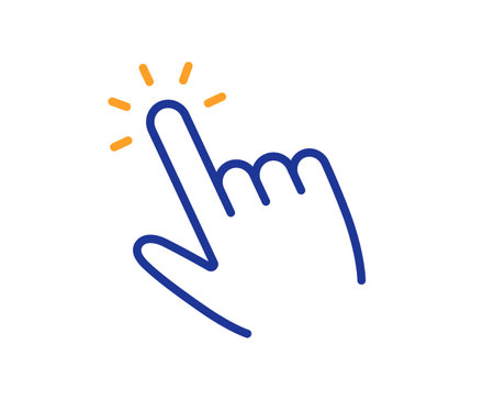 Hand cursor line icon. Click action sign. Finger pointer symbol. Colorful thin line outline concept. Linear style cursor icon. Editable stroke. Vectorのイラスト素材