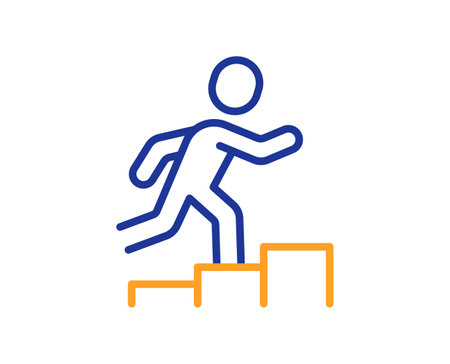 Leader run line icon. Person running sign. Business growth symbol. Colorful thin line outline concept. Linear style leader run icon. Editable stroke. Vectorのイラスト素材