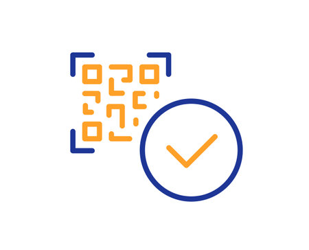 Qr code line icon. Scan barcode sign. Approved certificate symbol. Colorful thin line outline concept. Linear style qr code icon. Editable stroke. Vectorのイラスト素材