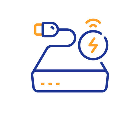 Power bank line icon. Mobile accessories sign. Charge battery symbol. Colorful thin line outline concept. Linear style power bank icon. Editable stroke. Vectorのイラスト素材