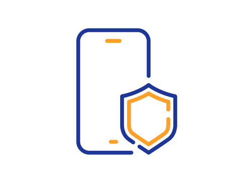 Phone protect line icon. Smartphone app sign. Cellphone mobile device symbol. Colorful thin line outline concept. Linear style phone protect icon. Editable stroke. Vectorのイラスト素材