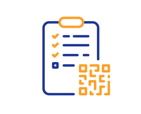 Qr code line icon. Scan barcode sign. Checklist document symbol. Colorful thin line outline concept. Linear style qr code icon. Editable stroke. Vectorのイラスト素材
