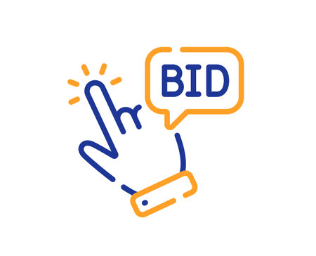 Bid offer line icon. Auction sign. Raise the price up symbol. Colorful thin line outline concept. Linear style bid offer icon. Editable stroke. Vectorのイラスト素材