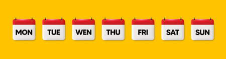 Calendar icons with days of the week. Working days as Monday, Tuesday and Wednesday, Thursday or Friday. Event schedule date. Calendar weekend as Saturday, Sunday. Date reminder tags. Vectorのイラスト素材