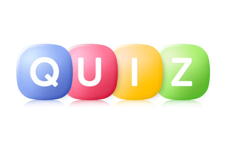 Quiz logo with color bubbles icon. Answer question competition, Examination test and Questionnaire game. Color 3d quiz text. Trivia game logo design. Vectorのイラスト素材